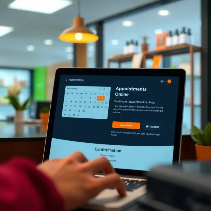 Digital interface showing appointment booking calendar and confirmation details