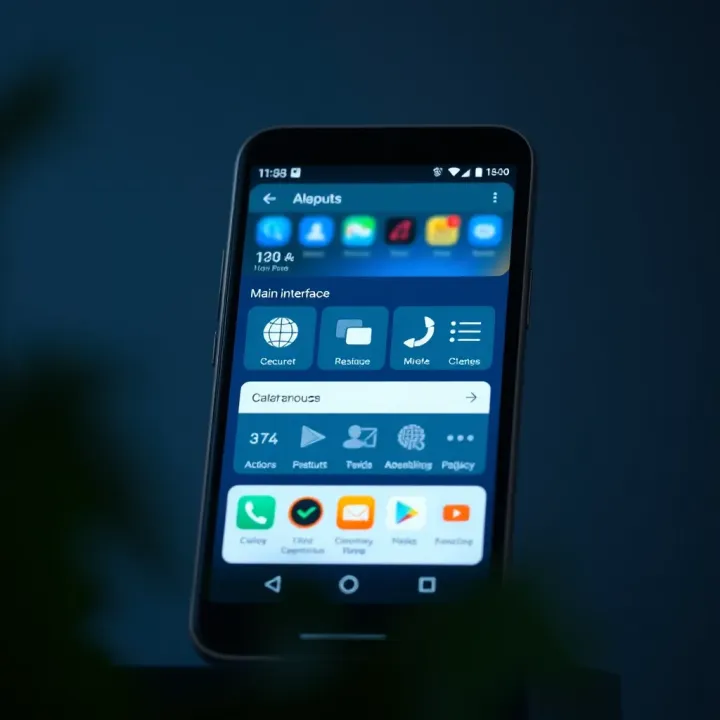 Smartphone screen displaying APK Jacaranda main interface with intuitive icons and user-friendly layout