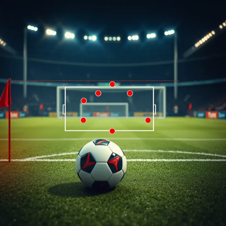Football pitch with tactical board showing predicted score analysis
