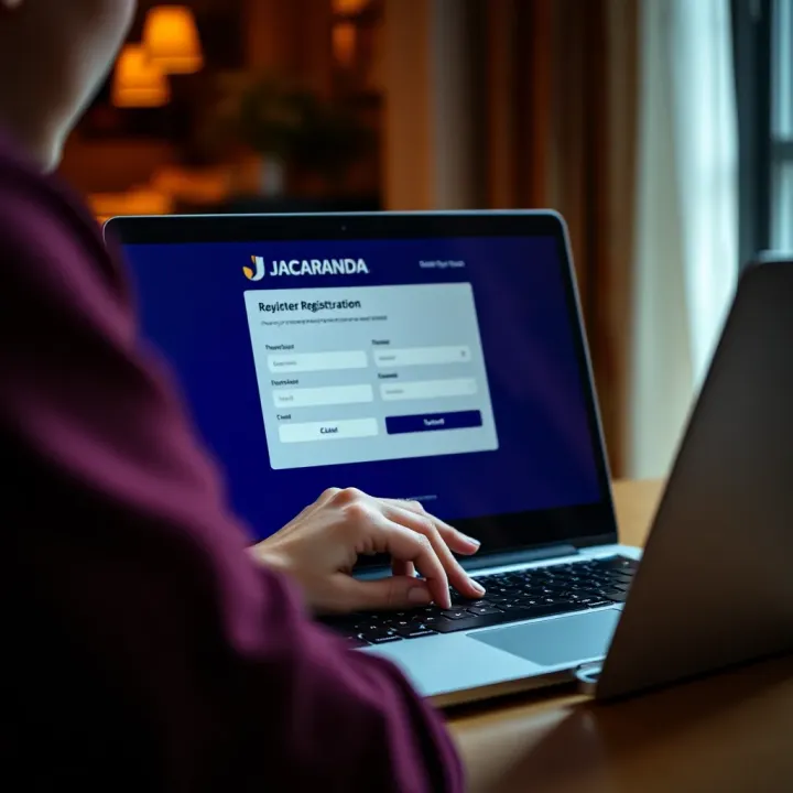 Online Registration Form for Jacaranda Account Creation User filling out online registration form on laptop for Jacaranda platform