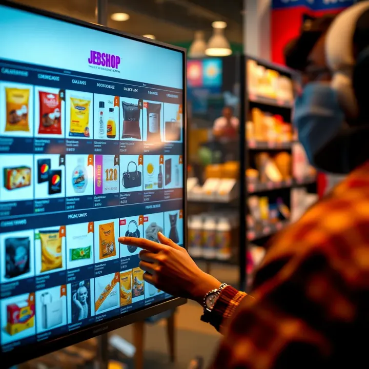 User browsing diverse product categories on Webshop Jacaranda's digital storefront