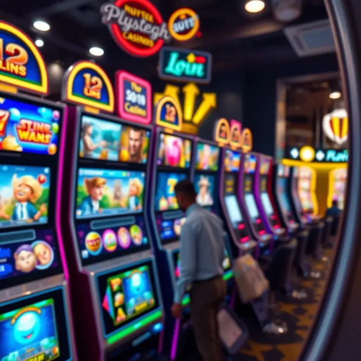 Colorful Playtech slot machines displaying various game themes on digital screens