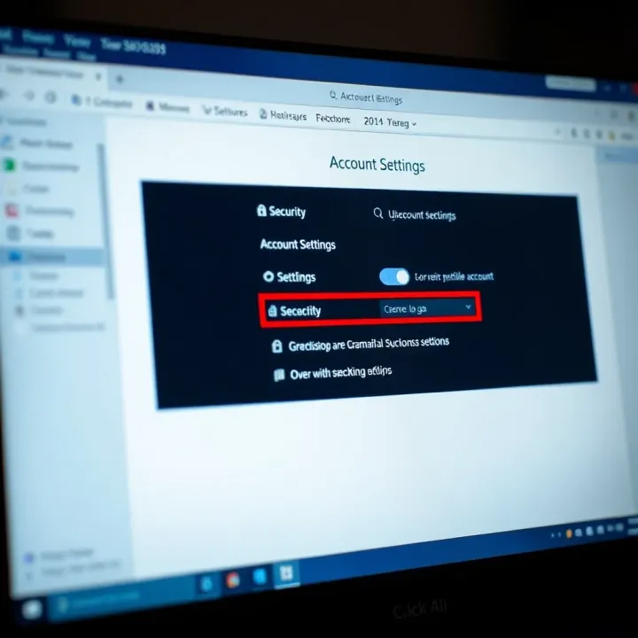Computer screen showing account settings with security options highlighted
