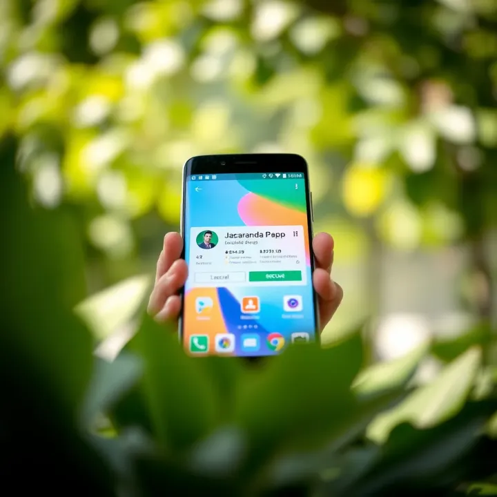 Android smartphone displaying the Jacaranda app download screen from a secure app store
