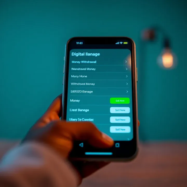 Digital banking interface showing money withdrawal options on a mobile device