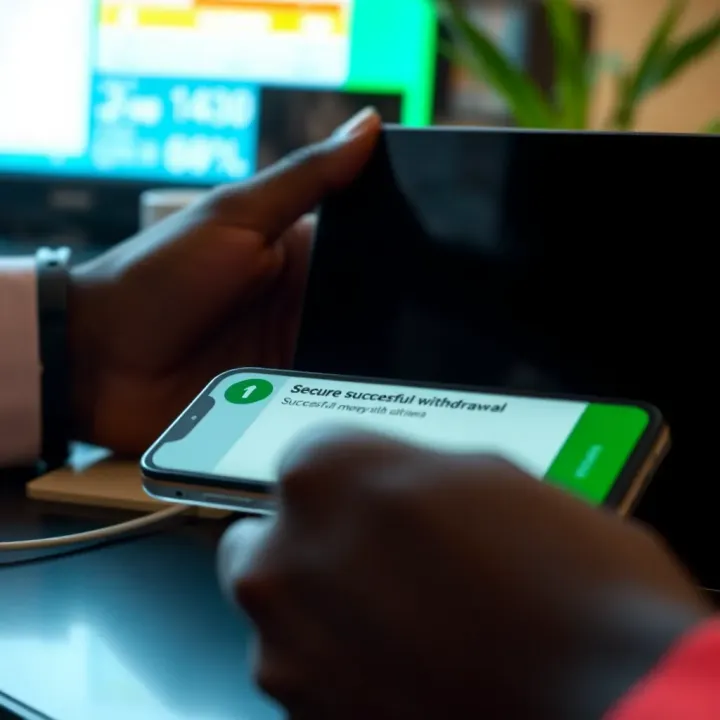 Secure online transaction with a focus on a mobile phone confirming money withdrawal