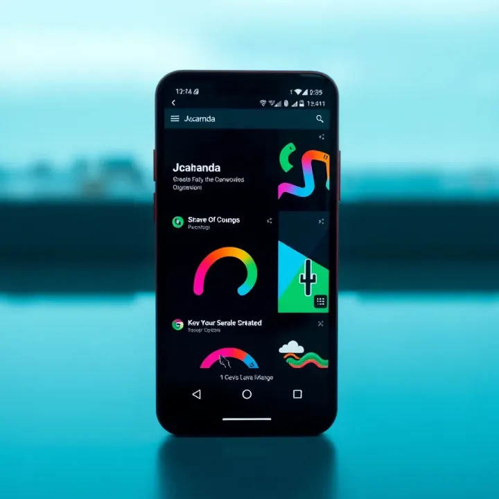 Illustration of Android device showing key features of the Jacaranda app interface