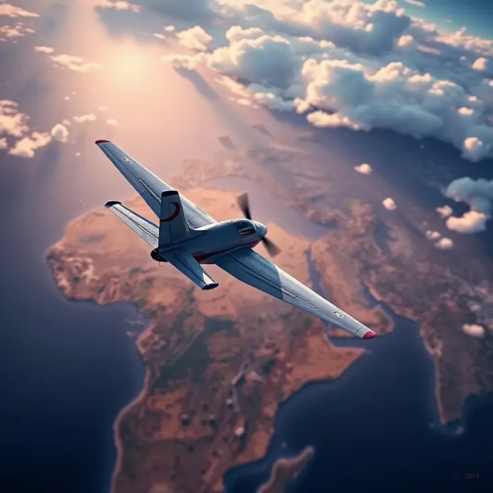 Illustration of a virtual aircraft navigating over a map representing Nigerian terrain in flight simulation