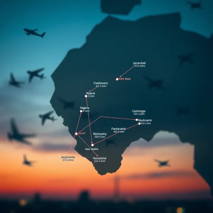 Map of Nigerian airspace showing application zones of the Jacaranda Aviator signal for flight navigation