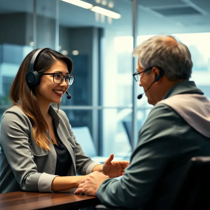Customer service representative assisting a client with bank transaction issues