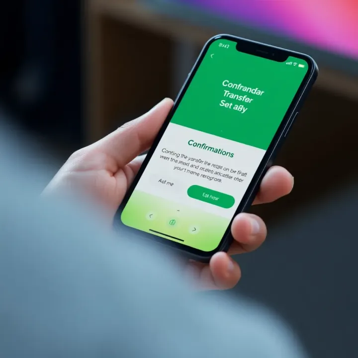 Mobile phone displaying Jacaranda Bank transfer confirmation screen