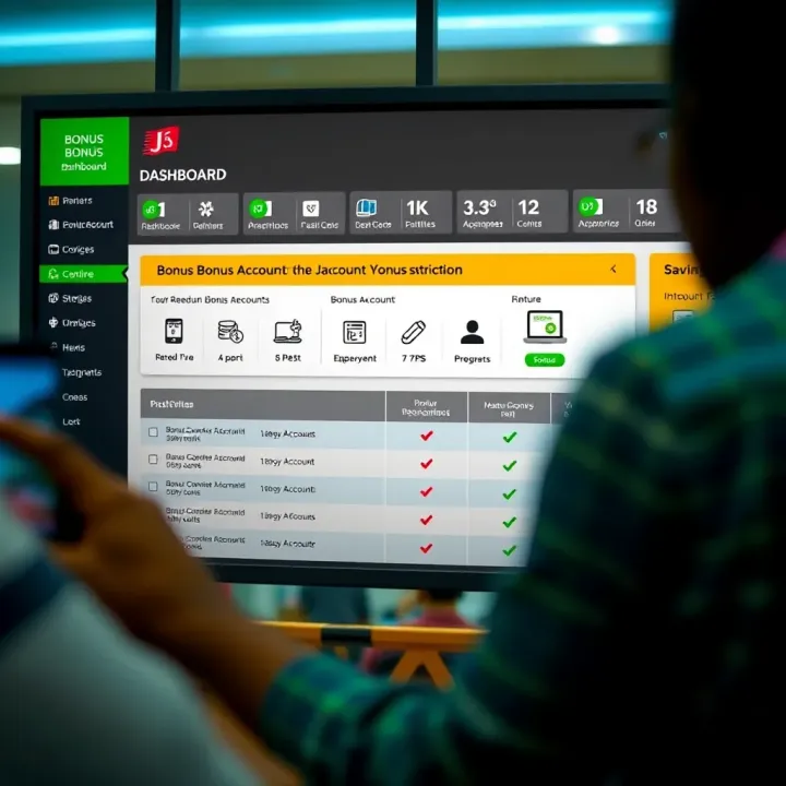 Graphic of a savings account dashboard highlighting bonus redemption options and terms