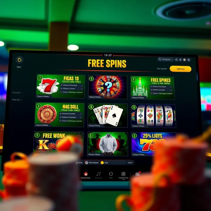 Digital interface showing step-by-step guide to claiming free spins on Jacaranda Casino platform