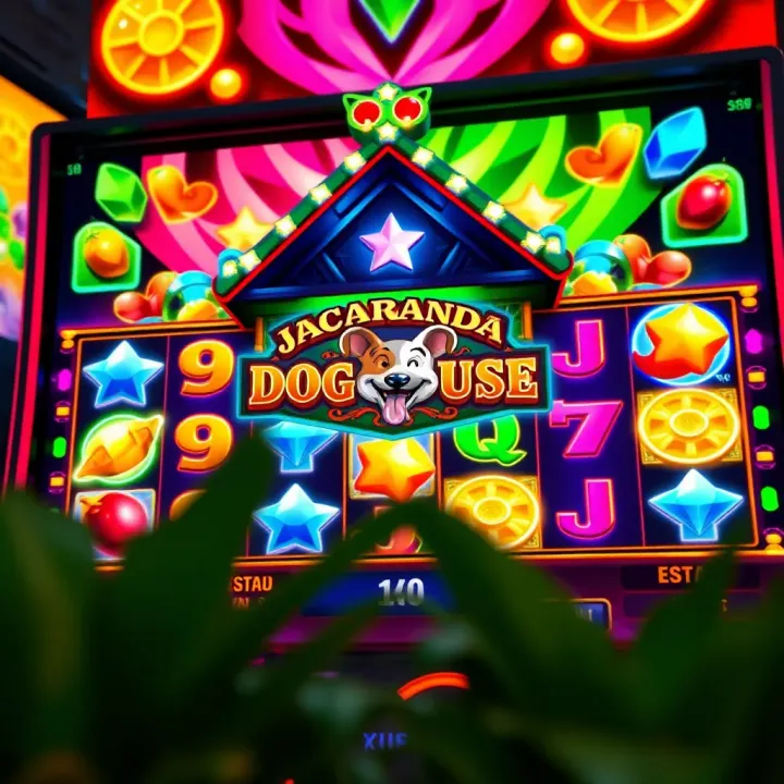 Colorful slot game screen showing Jacaranda Dog House Megaways with vibrant symbols and dynamic reels
