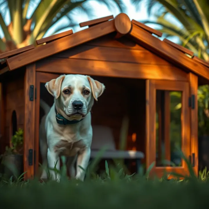 Jacaranda dog house showcasing robust wooden design suitable for tropical climates