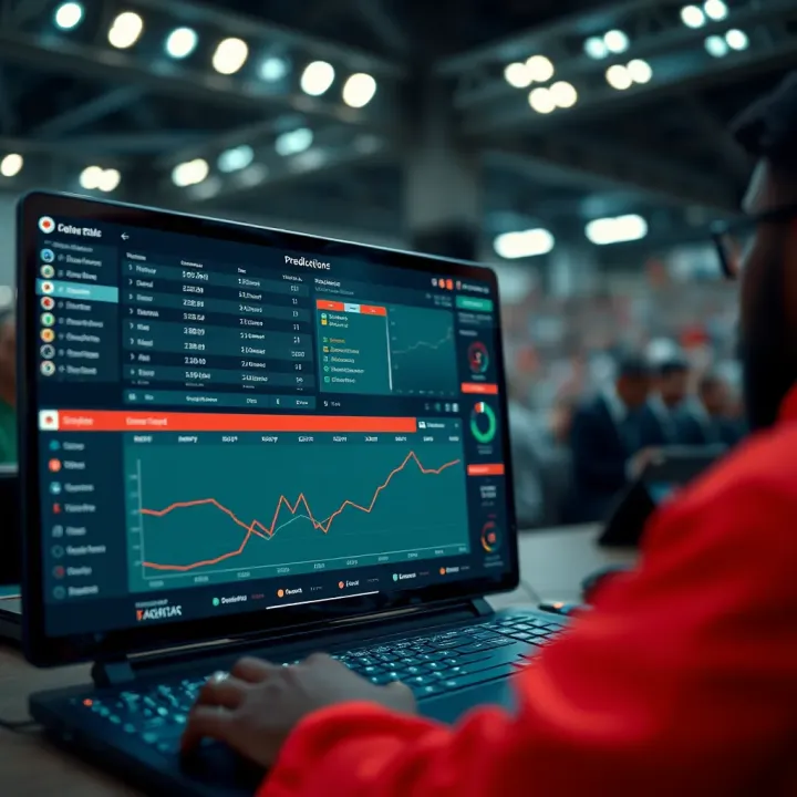 Digital interface showing live football predictions and data analytics