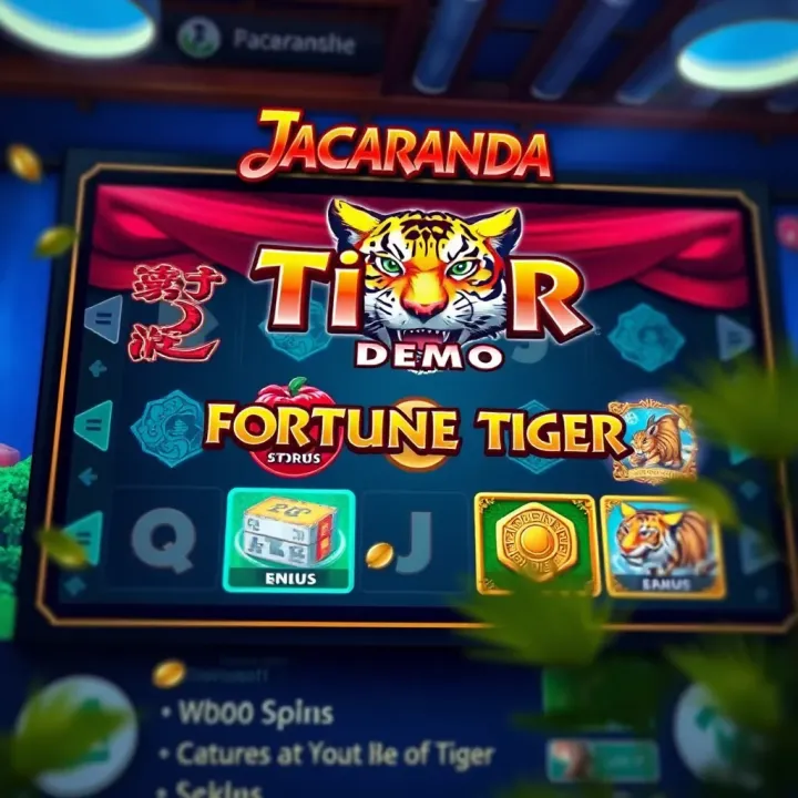 User interface of the Jacaranda Fortune Tiger demo showing gameplay controls and bonus features