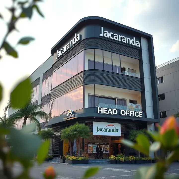 Jacaranda Head Office building exterior in Nigeria with modern architectural design and company signage