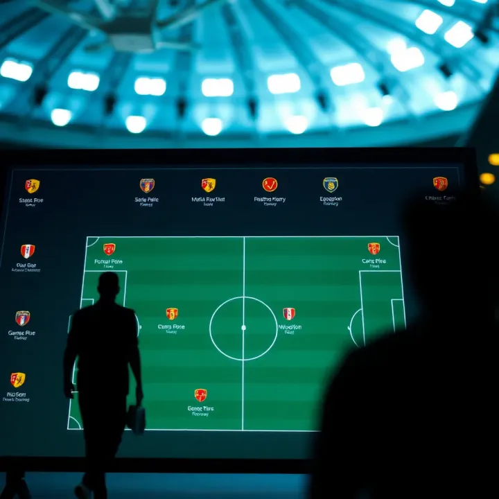 Tactical analysis board with strategy markings and football icons illustrating game plans