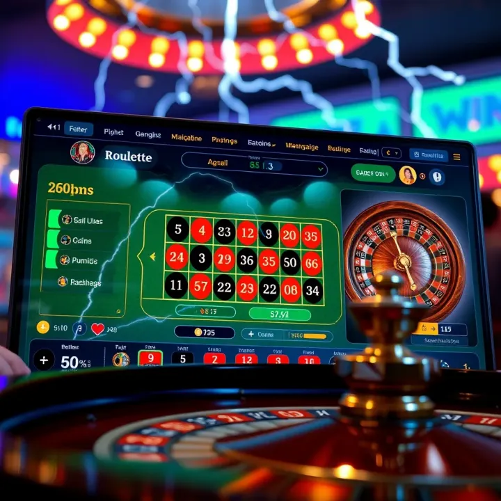 Online casino interface showing Jacaranda Lightning Roulette game with betting options and strategic gameplay elements