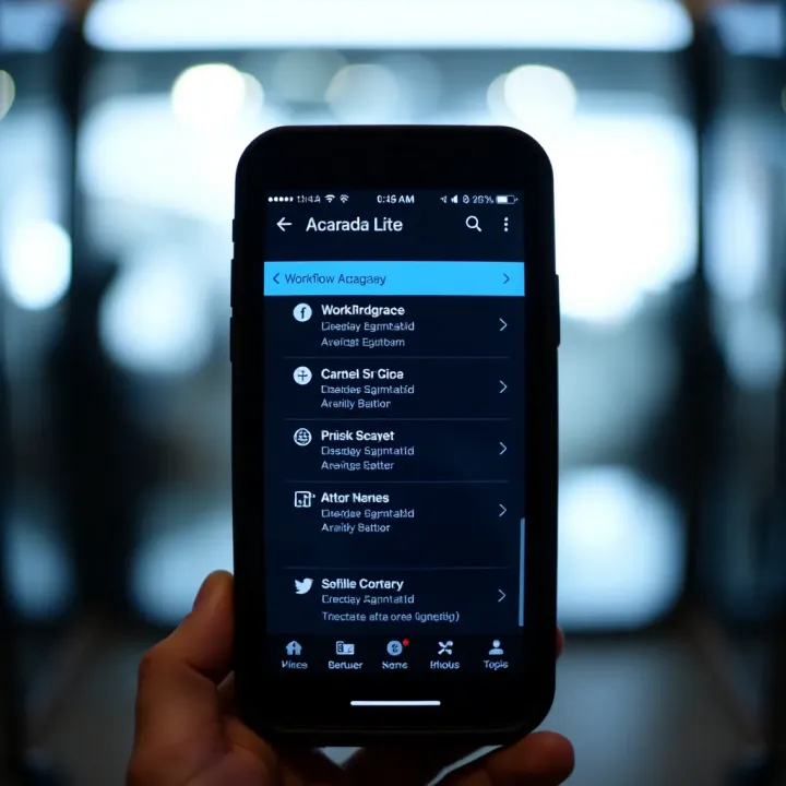 Mobile device displaying Jacaranda Lite Mobile interface with workflow options