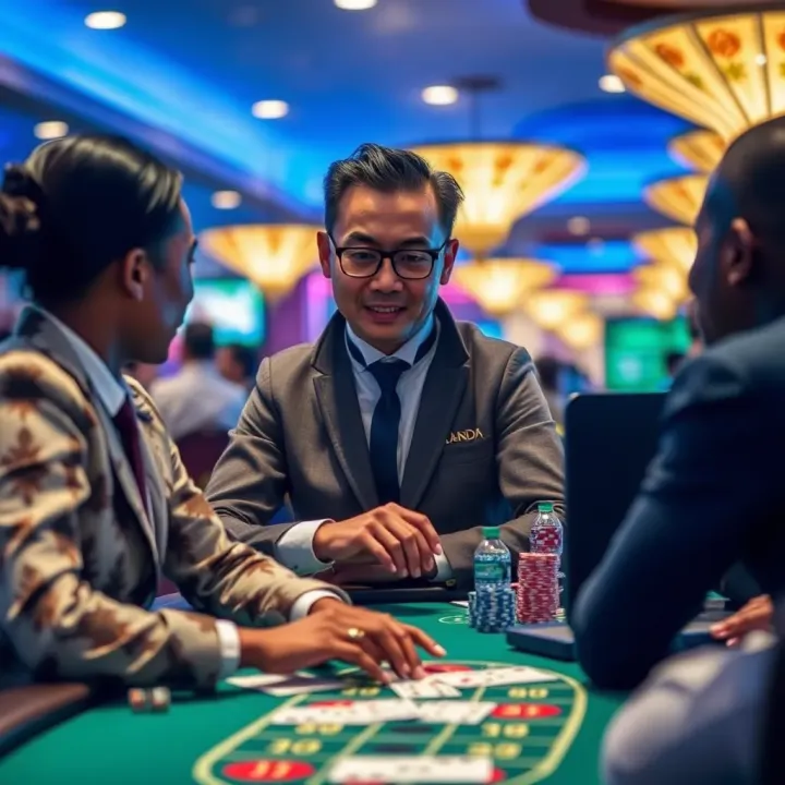 Interactive live dealer engaging with players during an online casino game