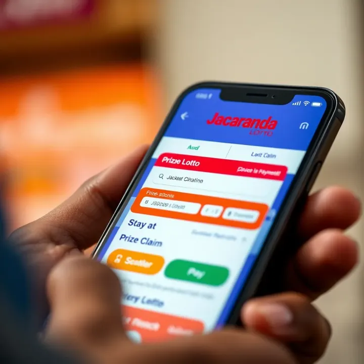 Close-up of a smartphone screen showing Jacaranda Lotto payment and prize claim interface