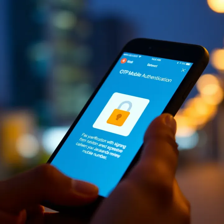 Illustration of a secure mobile authentication process highlighting OTP verification on phone display
