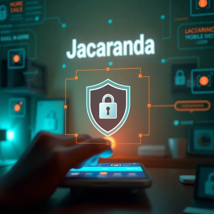 Secure mobile login with shield icon and digital security elements