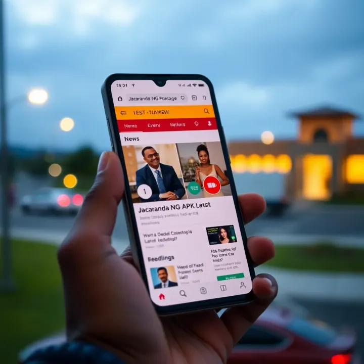 Mobile phone screen displaying Jacaranda NG app interface with news headlines and icons