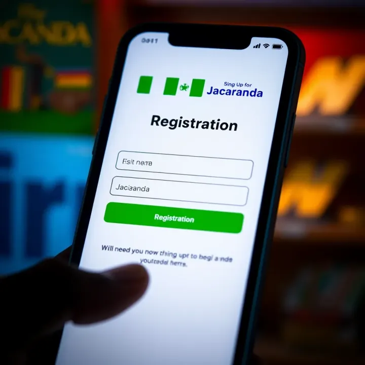 Mobile phone screen showing the registration form for Jacaranda with Nigerian flag symbol