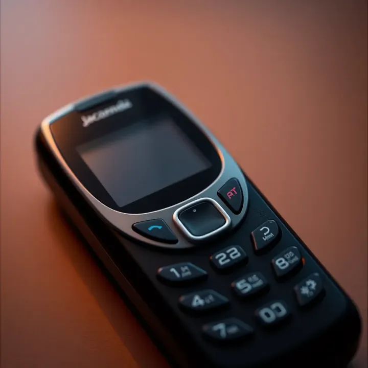 Close-up of a classic Jacaranda old mobile phone showcasing its keypad and screen design