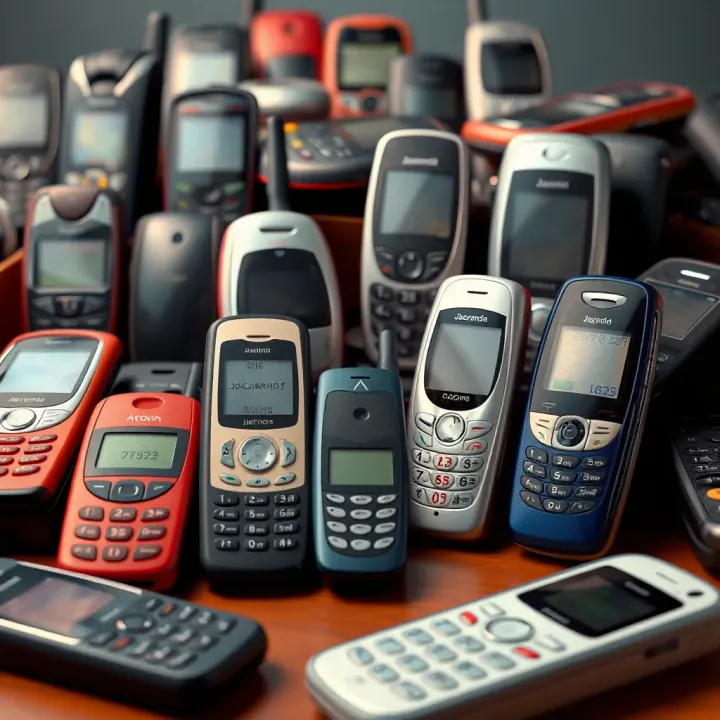 Collection of Jacaranda old mobile phones arranged to display various models and colors available in Nigeria