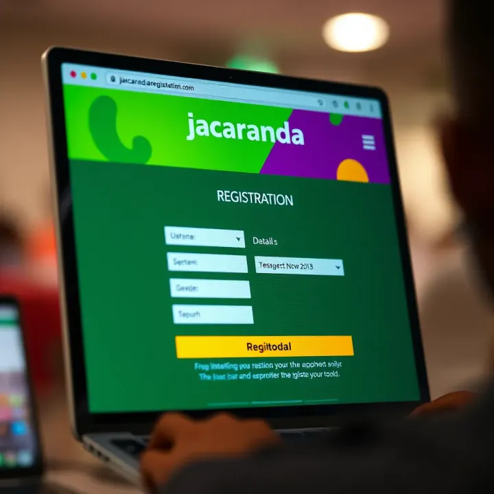 Screenshot showing the Jacaranda platform registration form with fields for user details