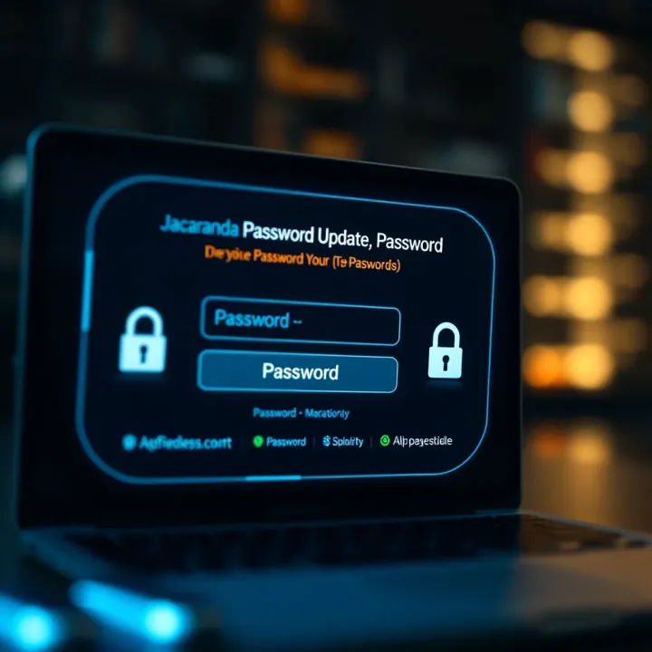 Graphic illustration of password update interface with security icons
