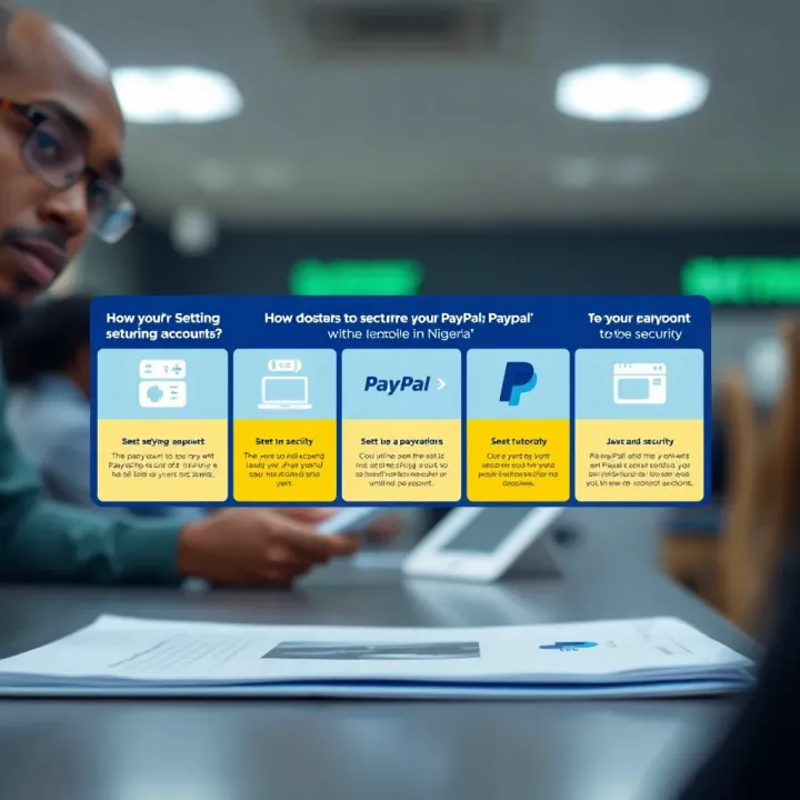 Visual guide showing tutorial steps for setting up PayPal accounts through Jacaranda with emphasis on security