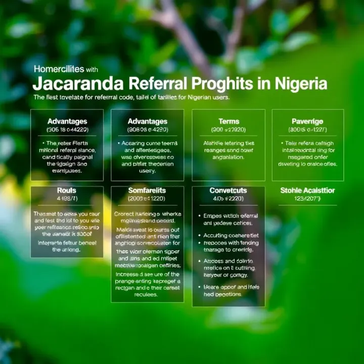 Graphic depicting key advantages and terms of the Jacaranda referral program tailored for Nigerian users