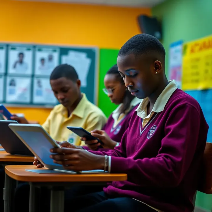 School staff using tablets and laptops to manage student attendance with Jacaranda Register software