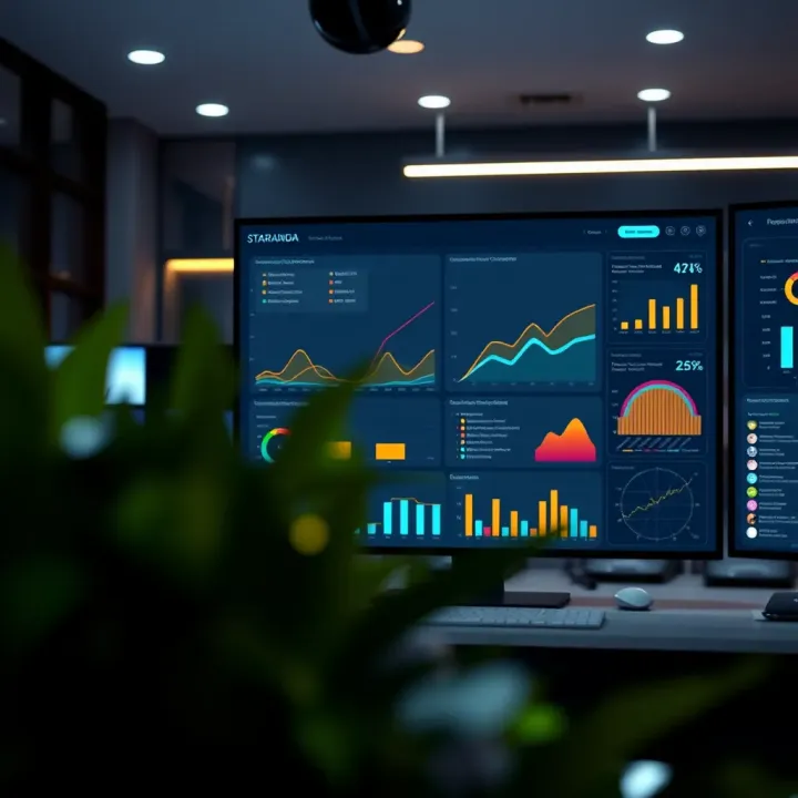 User interface showcasing Jacaranda Starburst dashboard with interactive charts and data visualization