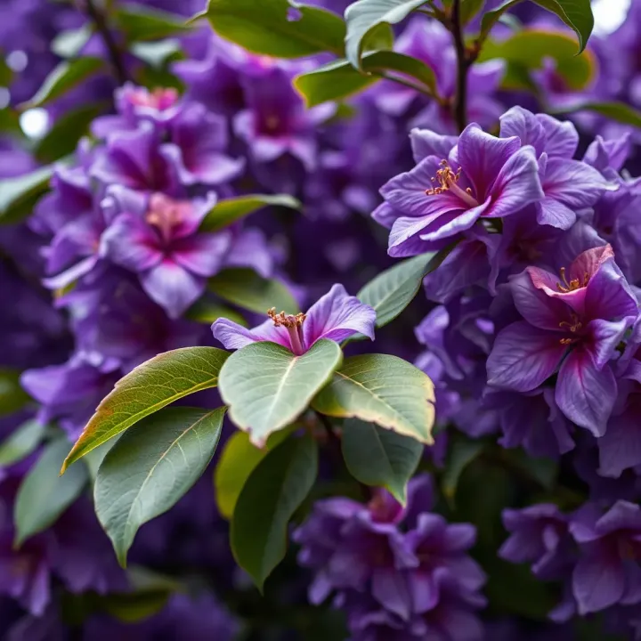 Close-up of jacaranda leaves and flowers highlighting maintenance considerations in a garden