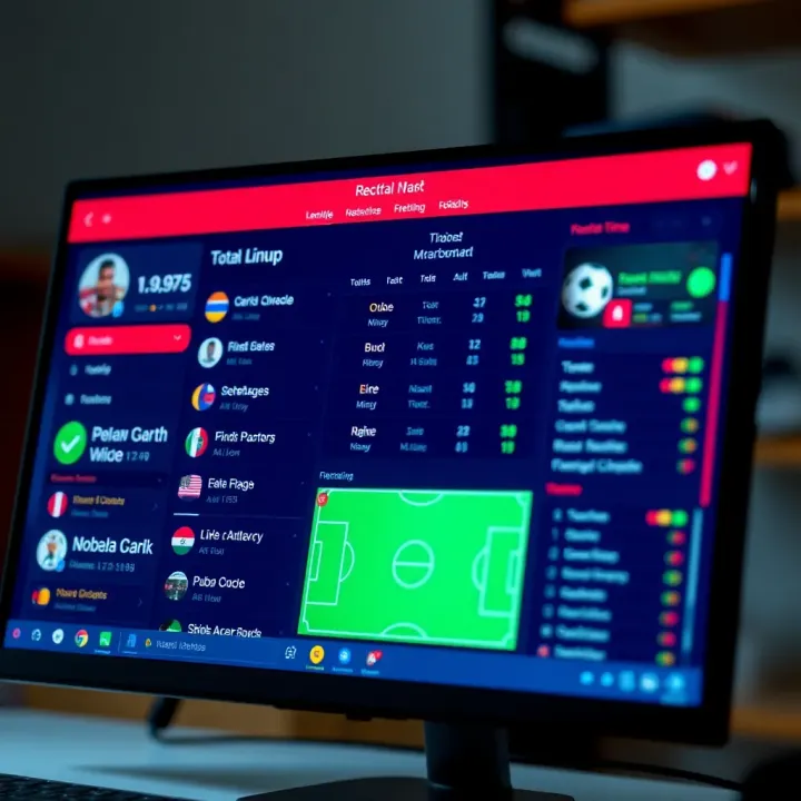 Desktop screen showing detailed football match lineup and real-time updates