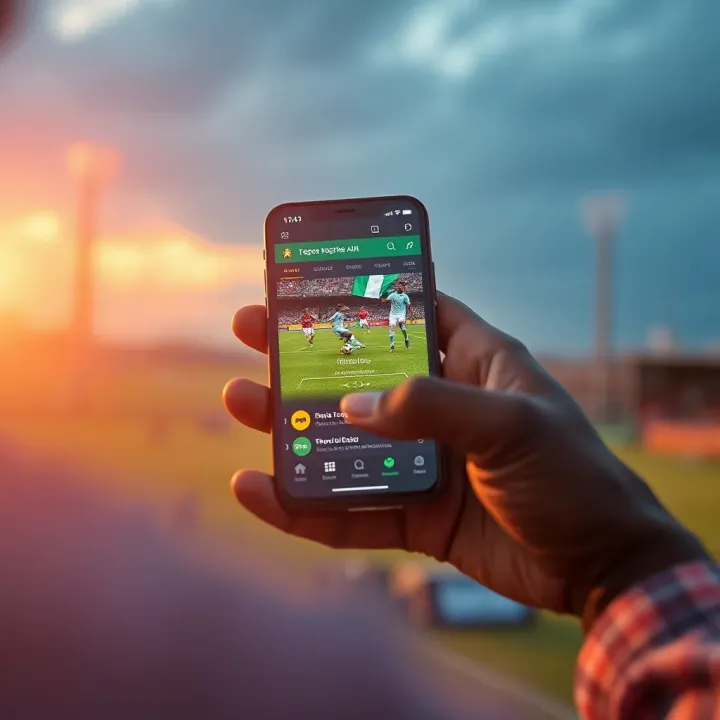 User interacting with a sports app on a smartphone showcasing Nigerian football match details