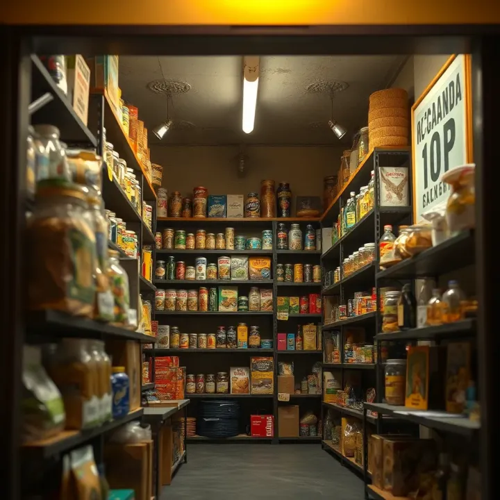 Interior of the Old Jacaranda Shop featuring shelves filled with diverse goods reflecting Nigerian commerce history
