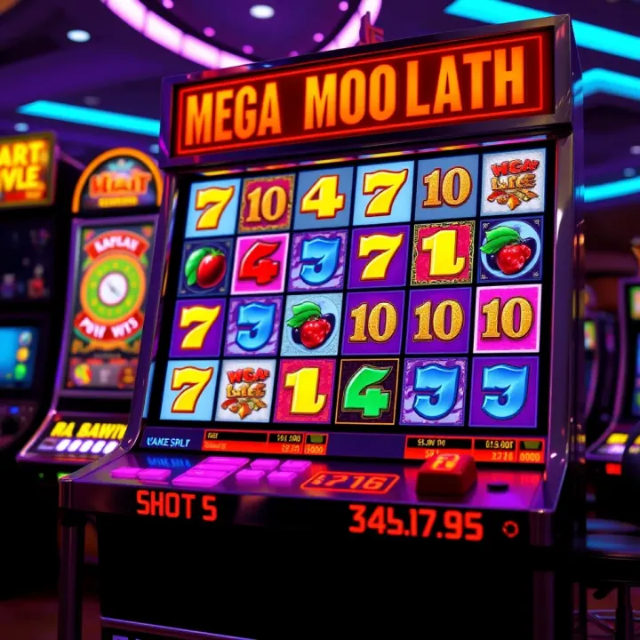 Colorful Jacaranda Mega Moolah slot machine with jackpot symbols on display