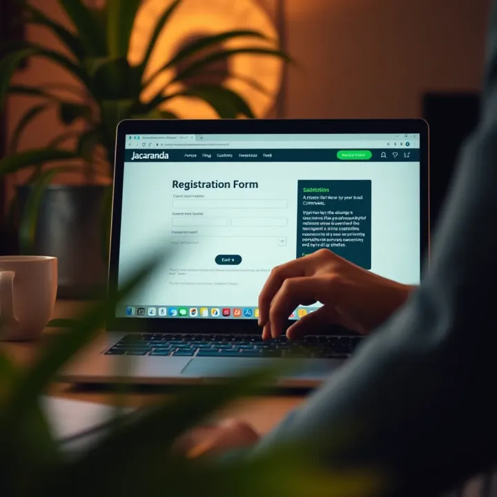 User filling out registration form on Jacaranda website using a laptop