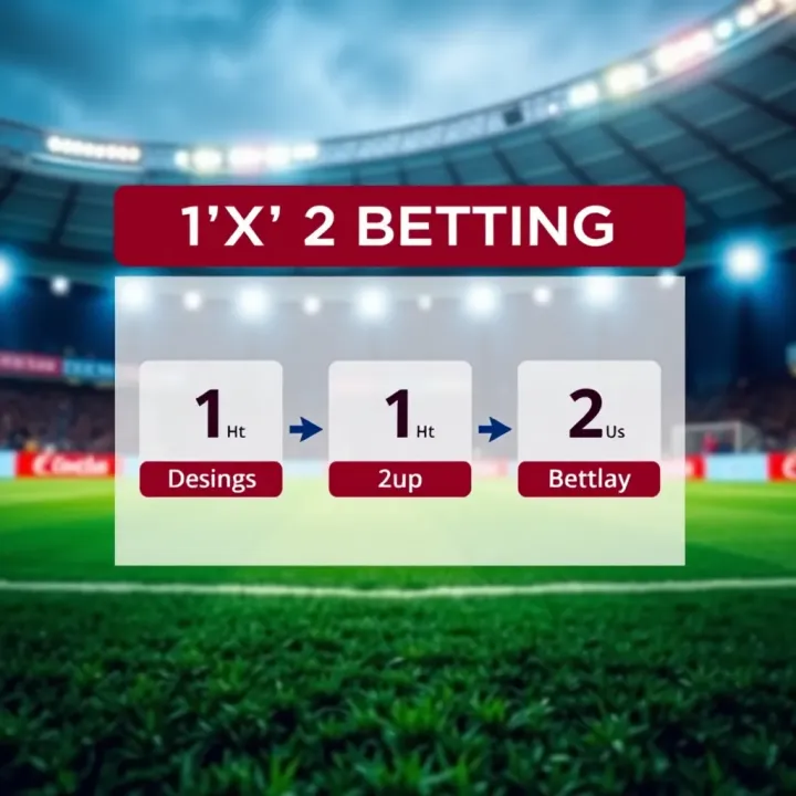 Graphic illustrating the concept of 1x2 betting with a football pitch background and three betting options displayed