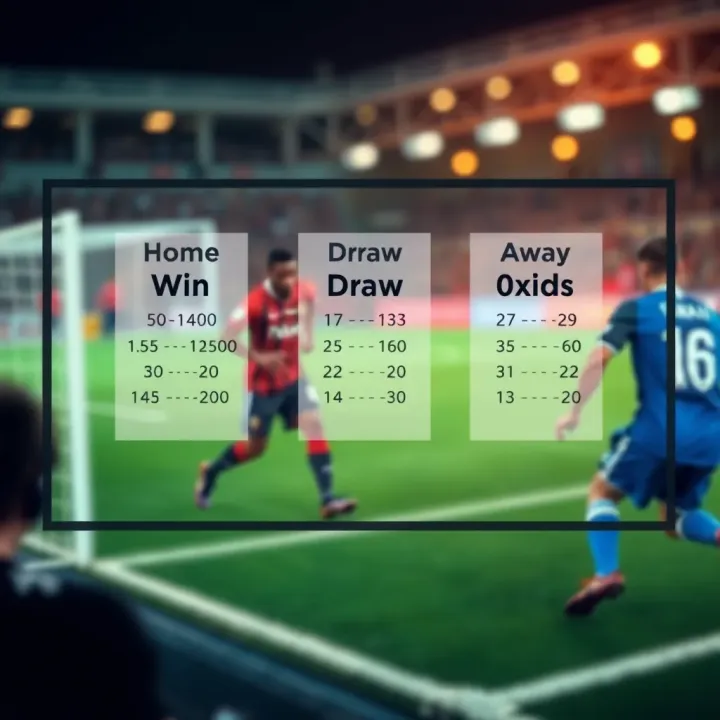 Graphic displaying three football match outcomes: home win, draw, and away win with corresponding odds
