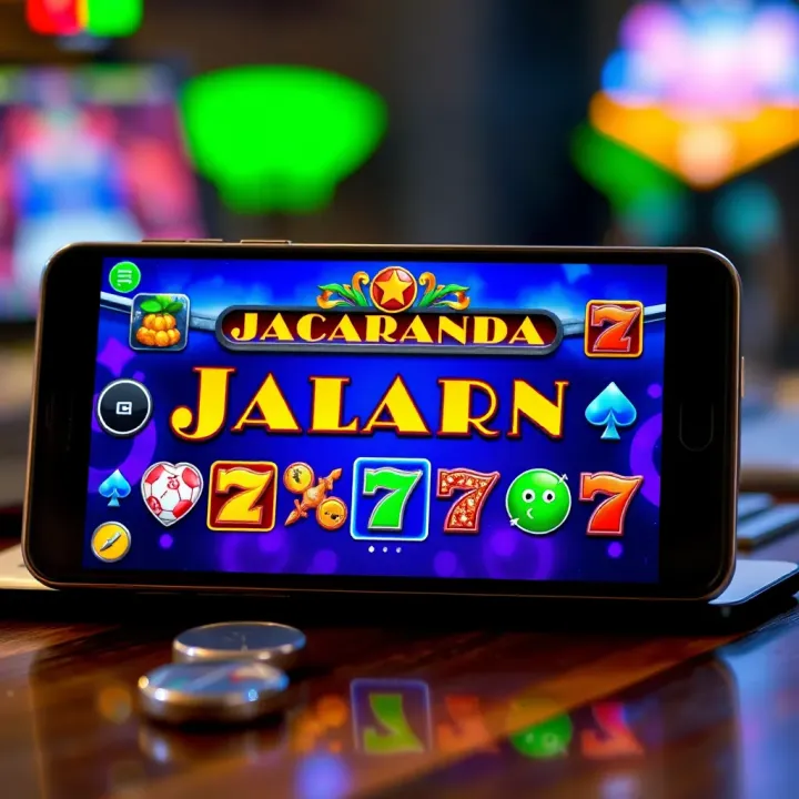 Illustration of a mobile device displaying Jacaranda online slots with legal safe gaming icons for Nigeria