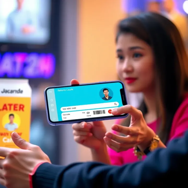 Illustration showing the concept of sharing a referral code via mobile phone to earn rewards