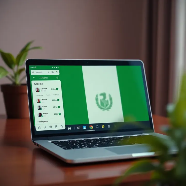 Screenshot showing Jacaranda app interface running smoothly on a laptop with Nigerian flag icon in the background